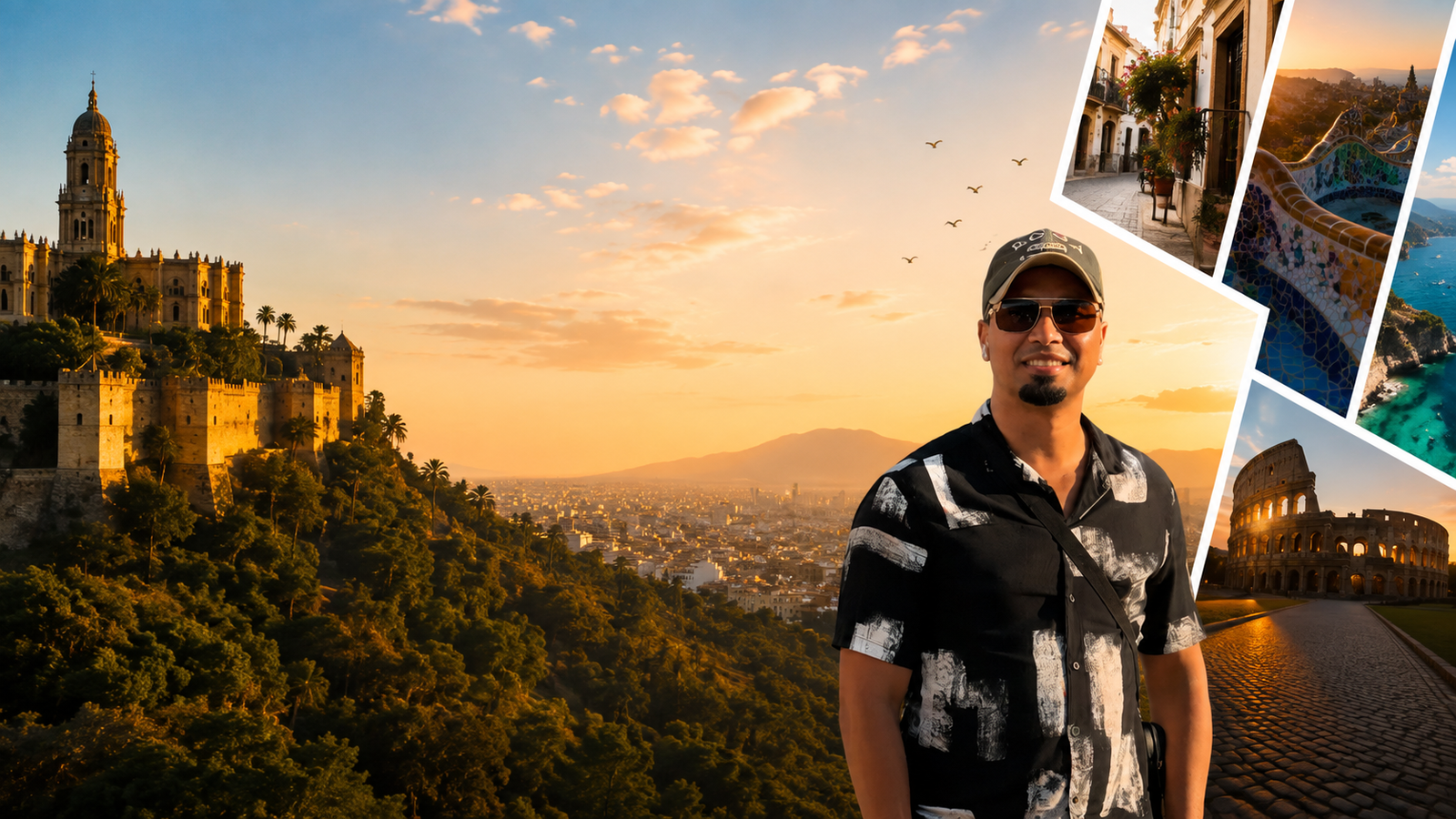 Eduardo en una composición de destinos de España e Italia